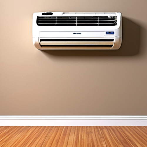 Home 17 ** An air conditioner unit installed high on a wall in a home, with attention to proper height (7-8 feet from the ground). The image should illustrate good air circulation in the room, avoiding furniture obstruction.
**