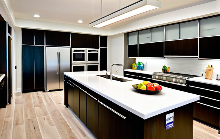 홈가전 고장 사례와 예방 - Modern Kitchen with Energy-Efficient Appliances**
"A bright, modern kitchen featuring a refrigerato...