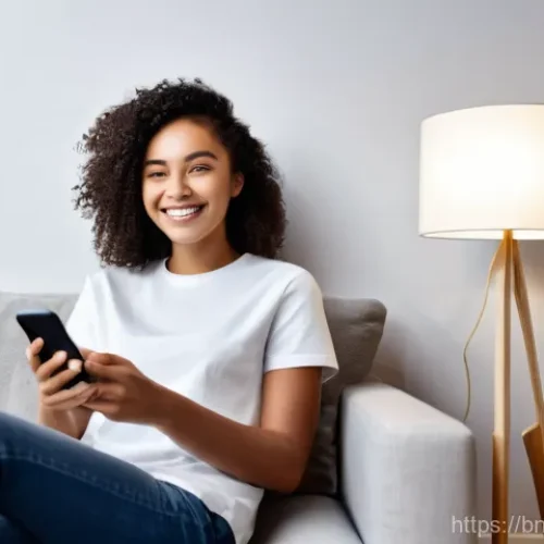 전기요금 절약형 가전 - **Prompt:** A cozy and modern living room bathed in warm, soft LED lighting. A young adult (20s, wea...