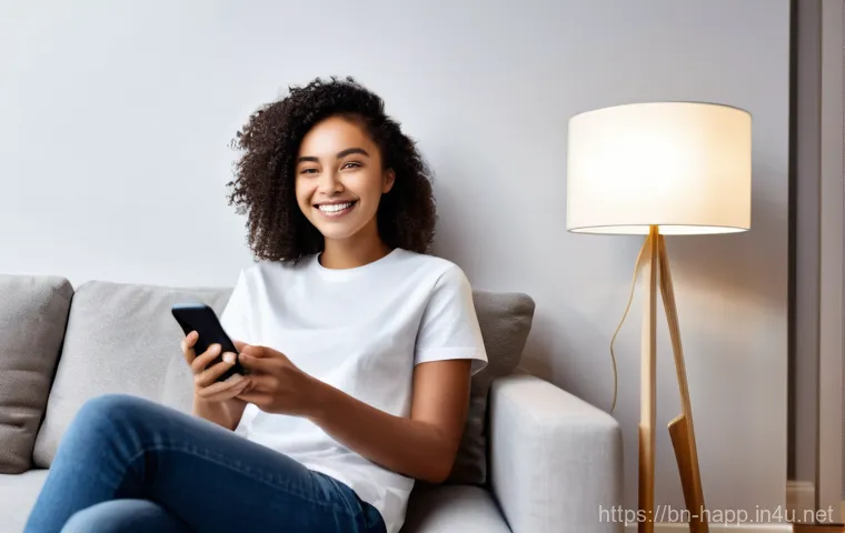 전기요금 절약형 가전 - **Prompt:** A cozy and modern living room bathed in warm, soft LED lighting. A young adult (20s, wea...