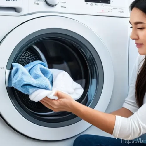 빨래 건조기 전기 소모 - **Prompt: Lint Filter Cleaning for Energy Efficiency**
    A bright, clean, well-lit laundry room. A...